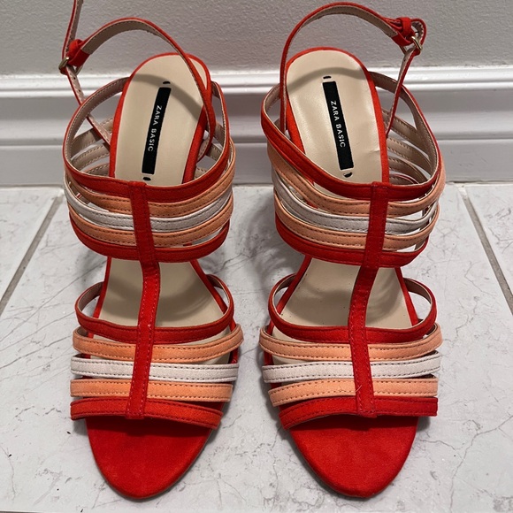 Zara strappy heeled sandals in red/multicolour in US 6.5, EU 37 - Picture 4 of 5